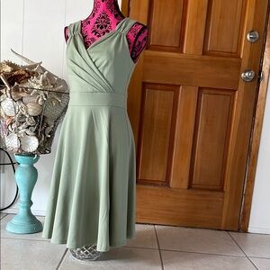 Grace Karin Green Wrap Midi Dress with Cap Sleeves